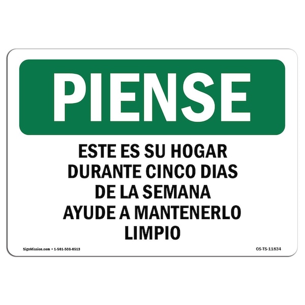 OSHA THINK, 3.5" Height, Decal, 5" x 3.5", Landscape, PK10, Home Five Days Of The Week Spanish